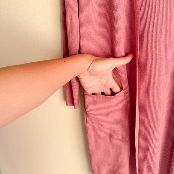 J. Jill Pink Dusty Rose Ribbed Pocket Open Front Duster Cardigan - Small - Picture 2 of 8